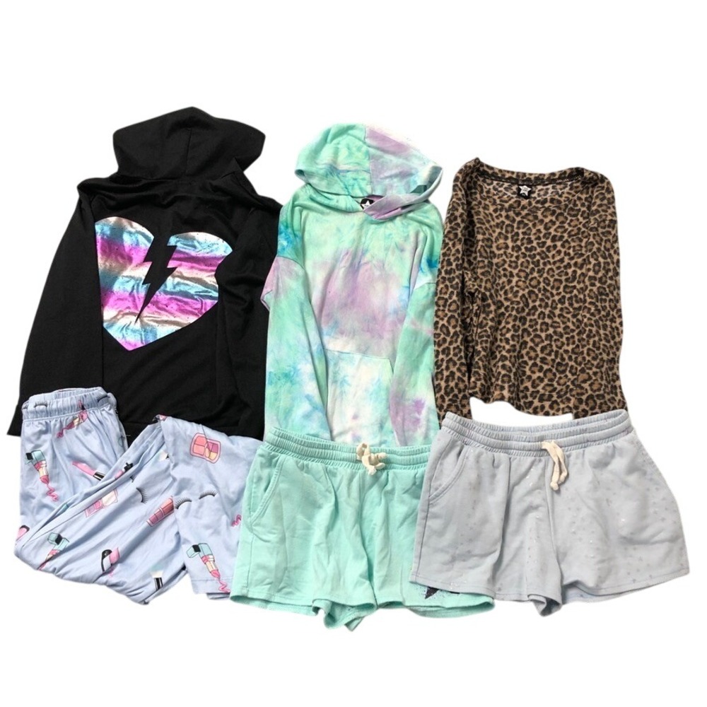 Pixie Lane 6pc Clothing Lot Girls 11/12 Multi Color Hoodie Shorts Pajamas Top